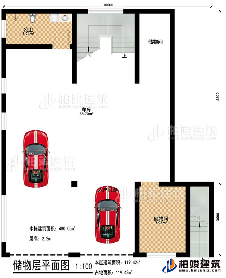 地下室：2储物间、公卫、车库